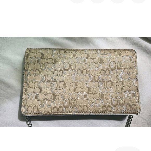 Coach Crossbody Clutch Chain Bag Wallet Gold Optic Signature Lurex 44144 - Picture 7 of 9